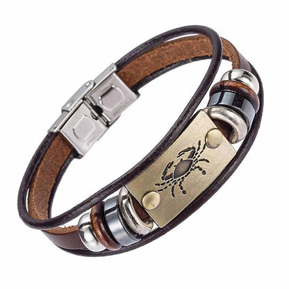 Zodiac Leather and Stainless Steel Clasp Bracelet  for Men and Women -CHOOSE YOUR SIGN