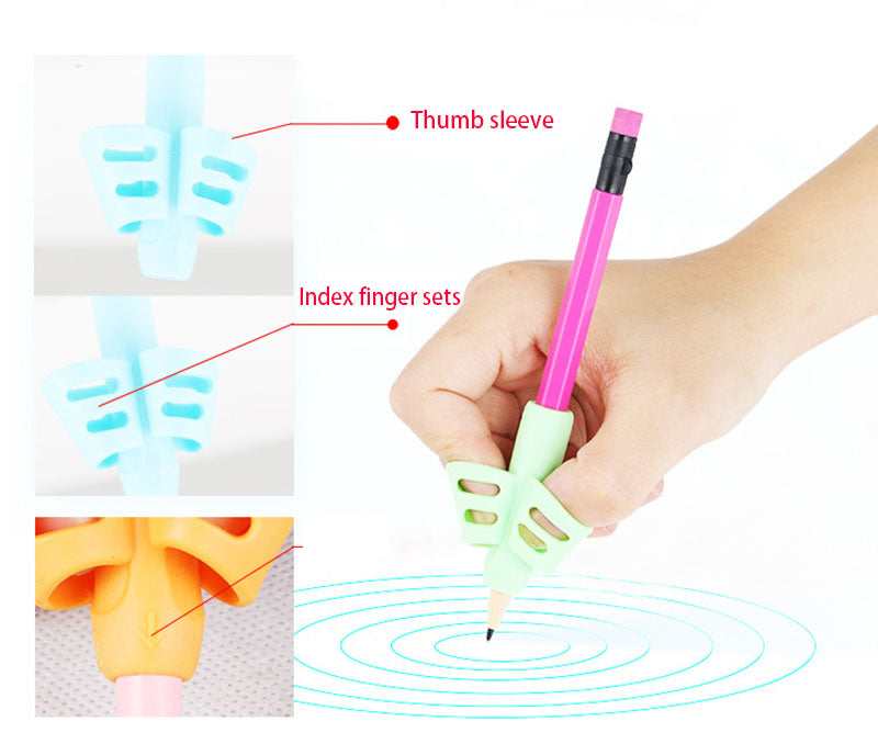 TWO-FINGER GRIP SILICONE BABY LEARNING WRITING TOOL - 3 PIECE SET - FUN LEARNING TOOL