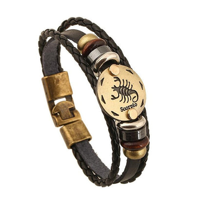 Leather ZODIAC bracelet. Easy Clasp. Choose your style