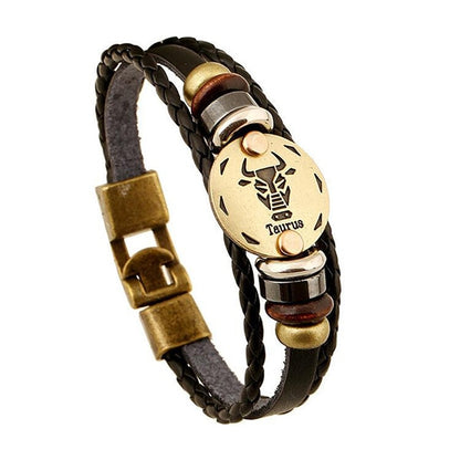Leather ZODIAC bracelet. Easy Clasp. Choose your style