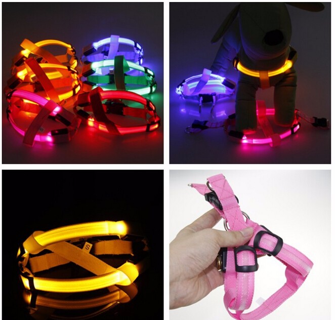 NEW Glowing LED Dog Harness -FOR All DOGS- 3 Flashing Modes-Colorful