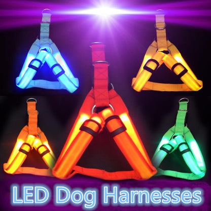 NEW Glowing LED Dog Harness -FOR All DOGS- 3 Flashing Modes-Colorful