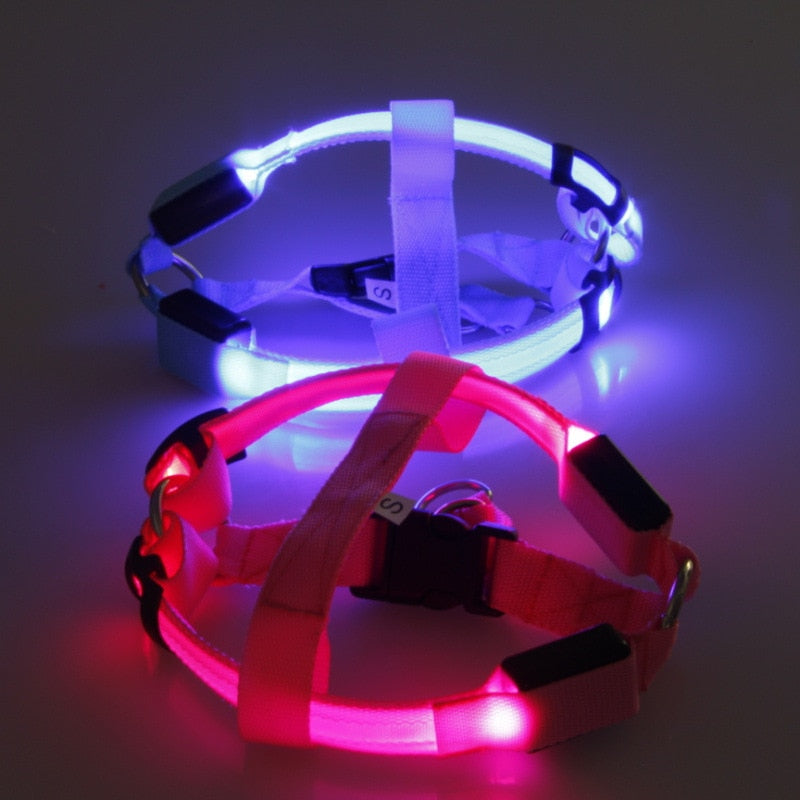 NEW Glowing LED Dog Harness -FOR All DOGS- 3 Flashing Modes-Colorful