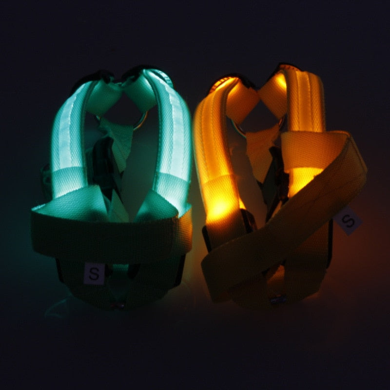 NEW Glowing LED Dog Harness -FOR All DOGS- 3 Flashing Modes-Colorful